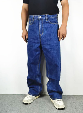 13盎司法工蓝水洗宽松休闲Kenijima同款Cleanfit拖地直筒牛仔裤潮