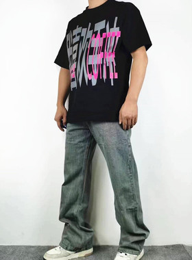 国潮小众基础款水洗做旧中性巴味牛仔裤男休闲显瘦微喇百搭长裤子