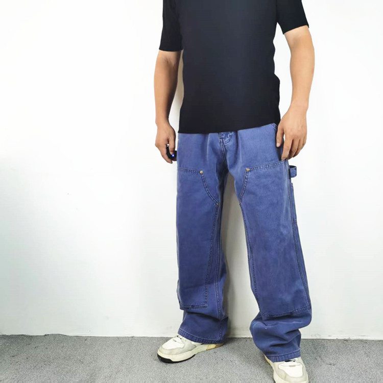 水洗复古做旧伐木皮牌工装牛仔裤