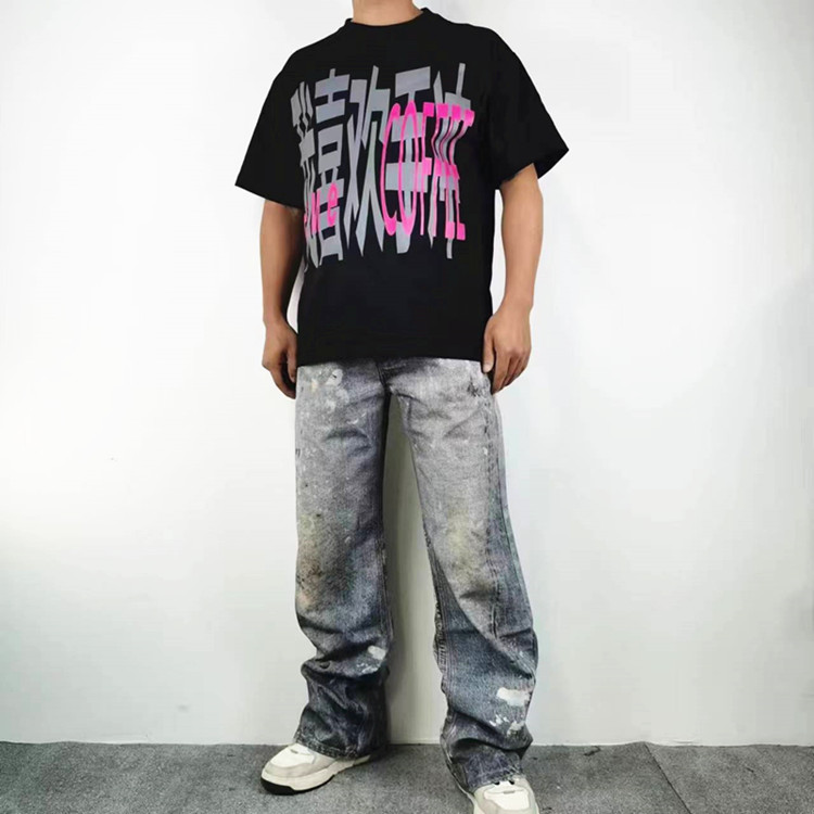 水洗做旧复古泼墨脏污伐木牛仔裤