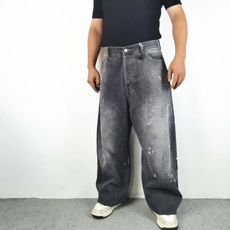 水洗复古破坏泼墨BAGGY长牛仔裤