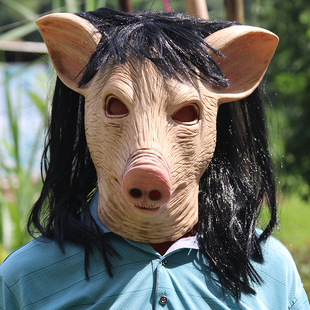 跨境万圣节面具电锯惊魂屠夫猪头面具头套恐怖动物搞怪派对野猪头