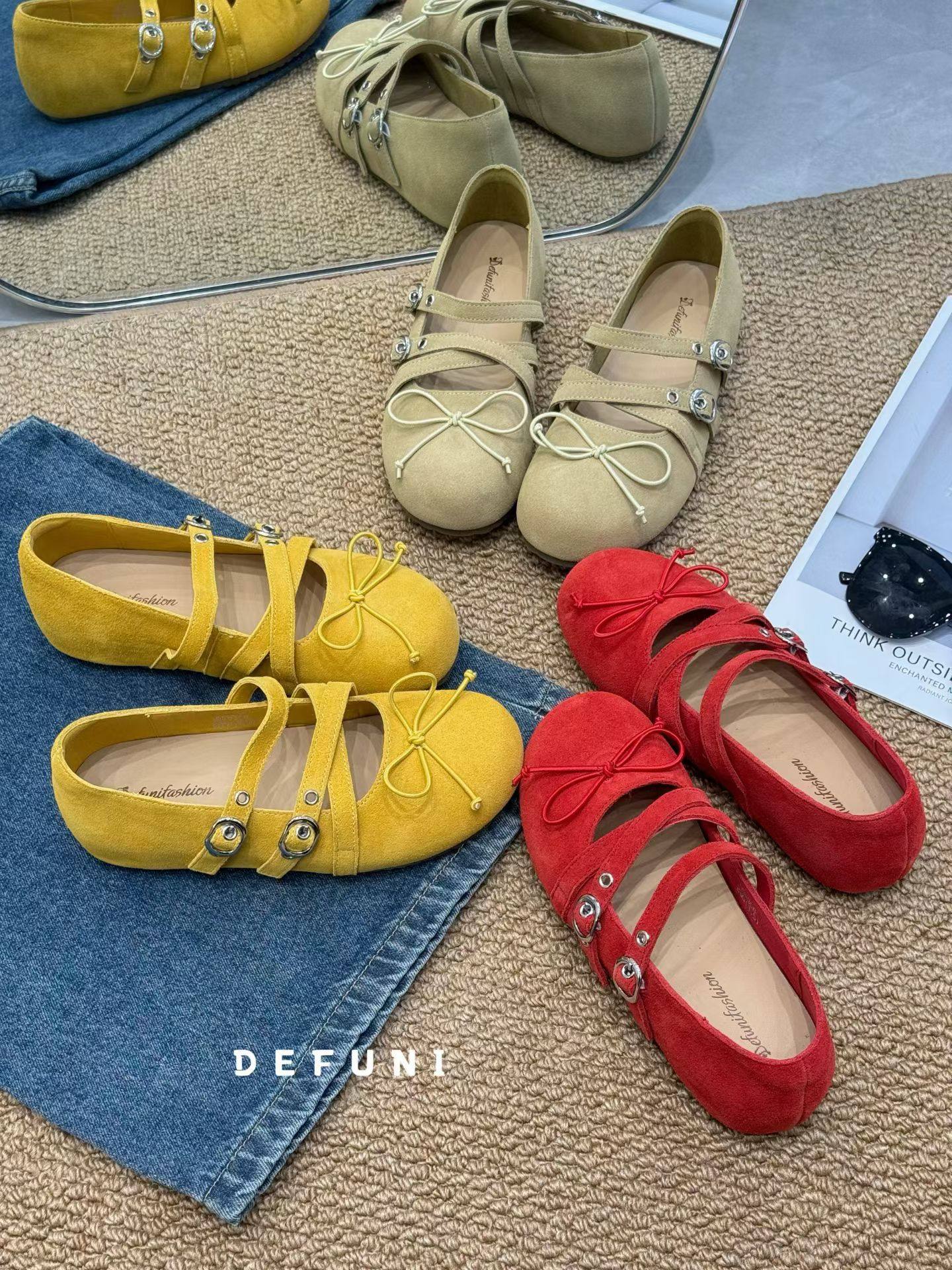 2026春新款真皮交叉带复古浅口软底牛反绒女单鞋通勤时尚芭蕾鞋女,女鞋,时尚芭蕾鞋,淘宝优惠券,粉丝福利购,淘宝优惠卷