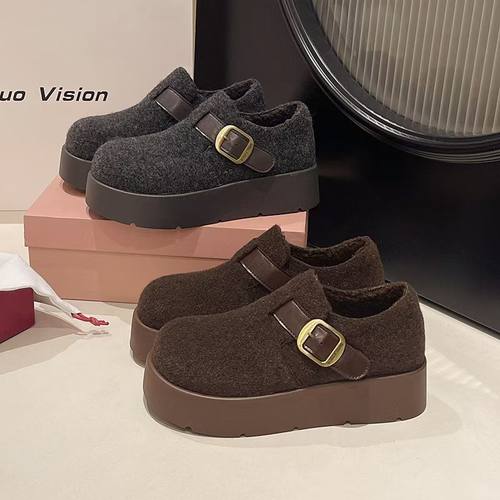 实体店品质女鞋毛绒勃肯鞋厚底增高皮带扣雪地靴加绒保暖棉鞋冬季