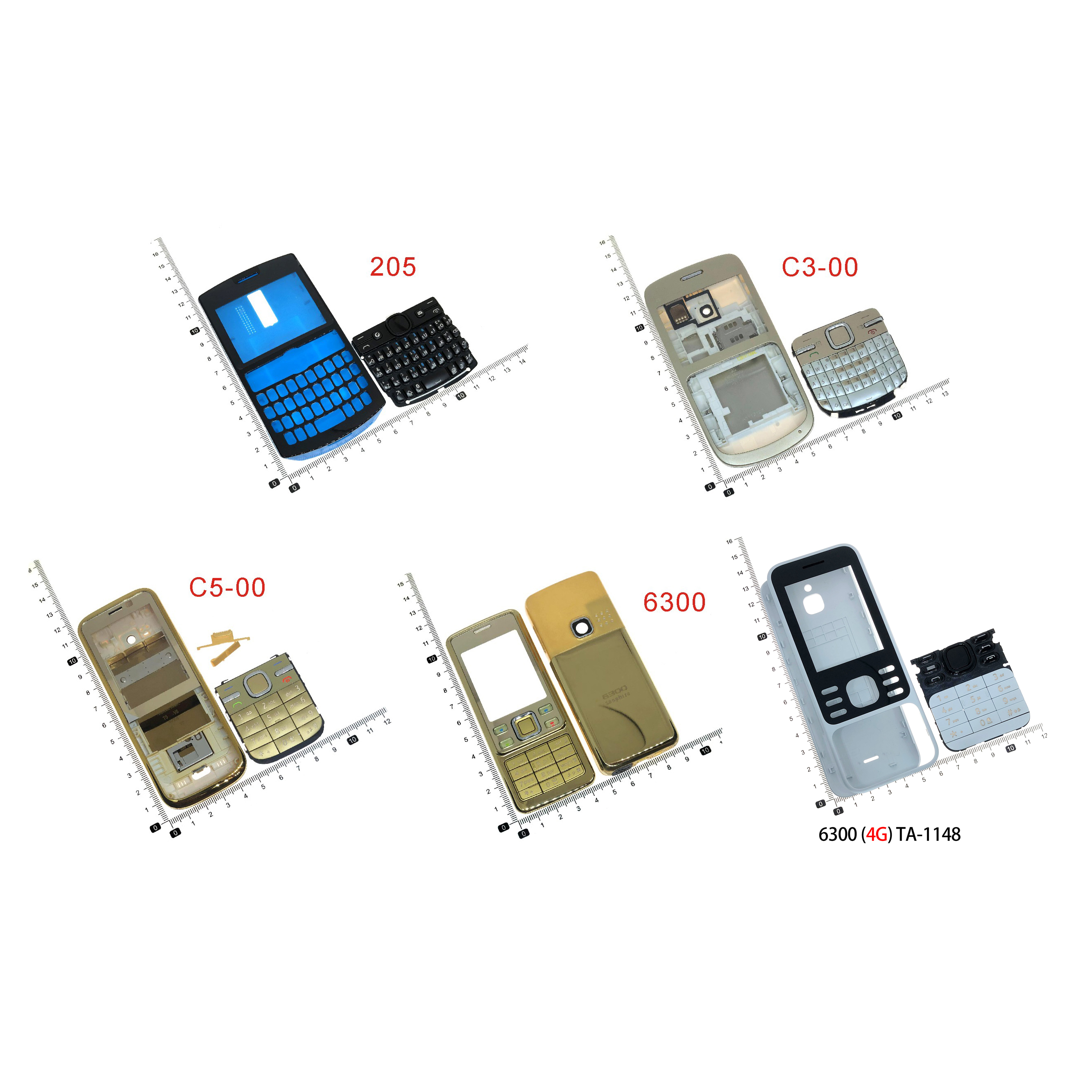 适用诺基亚6300 4g c3-00 c5-00 205 手机壳 外壳 按键后盖电池盖
