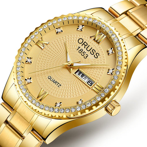 瑞士夜光防水土豪金机械表