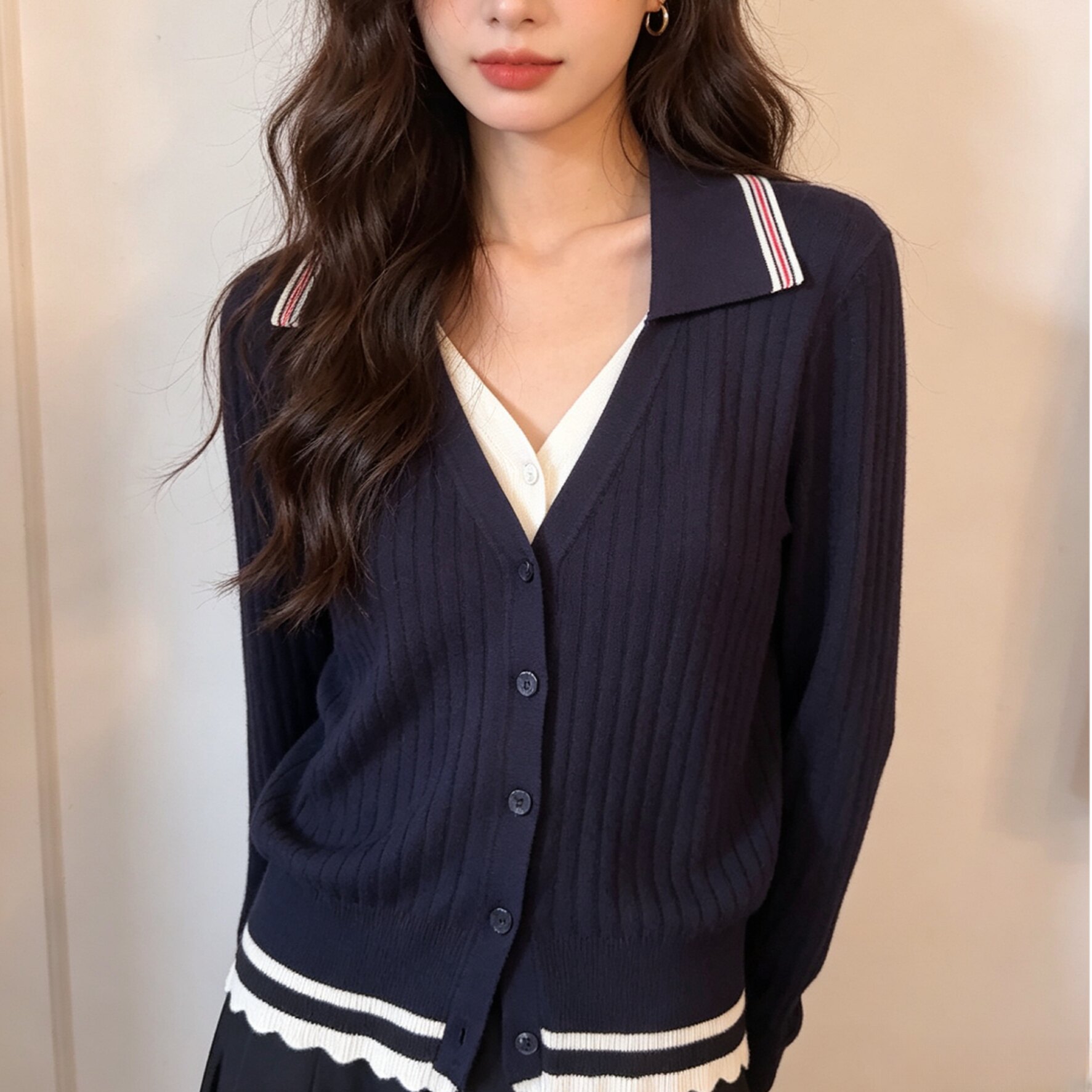 001假两件针织开衫女毛织外套毛针织衫