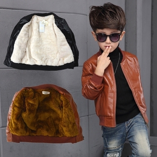 潮 夹克皮衣中大儿童休闲上衣加绒加厚童装 2024春季 男童外套秋冬季