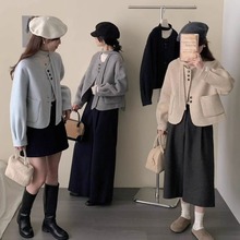 小香风飘带围巾双面羊毛大衣女短款2025秋冬新款韩版设计感呢外套
