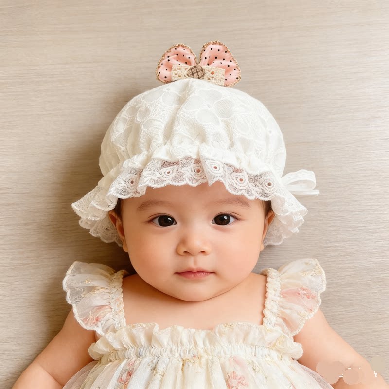 新生婴儿蕾丝花边帽甜美可爱网纱蝴蝶结囟门帽子夏季薄款宝宝胎帽
