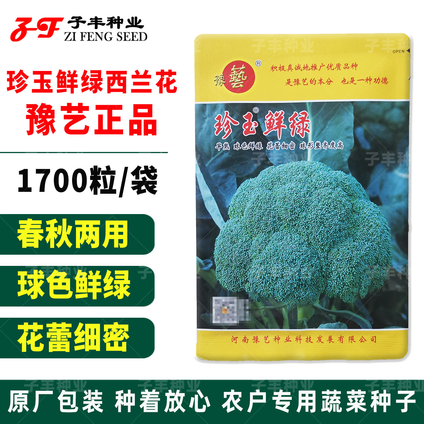 豫艺珍玉鲜绿西兰花种子春秋季60天早熟青花菜种籽耐热小粒绿菜花