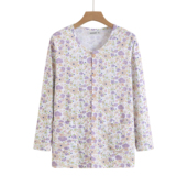 上衣女对襟系扣碎花薄款 妈妈宽松大码 空调秋衣 开衫 中老年纯棉长袖