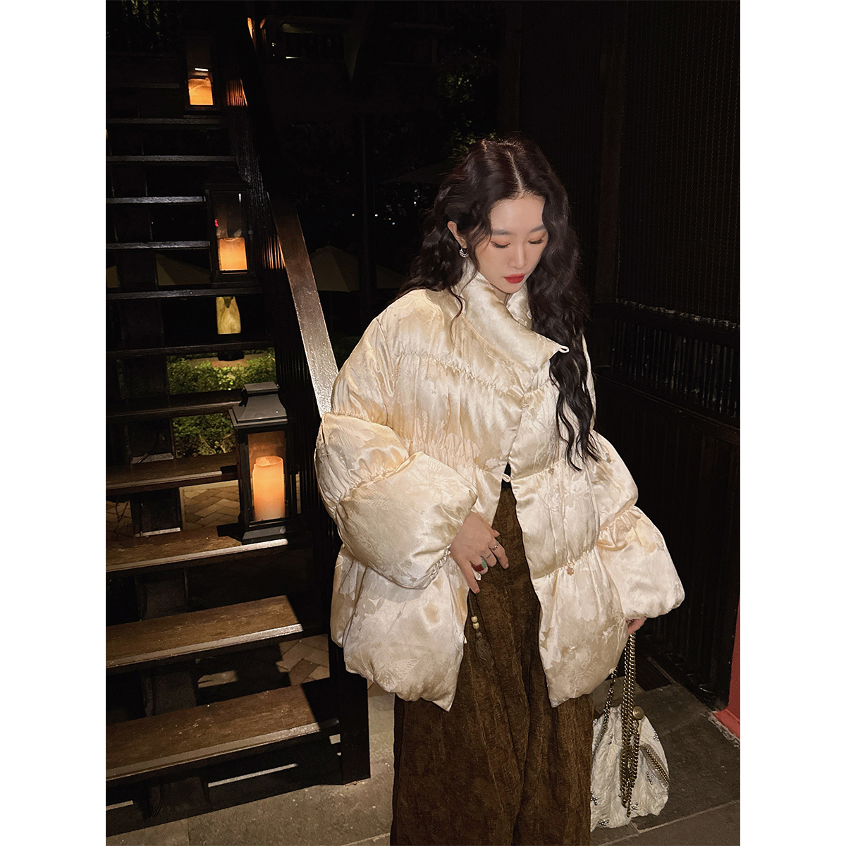 【主播专属】【知意】国风新中式设计款泡泡袖羽绒服女款冬季外套