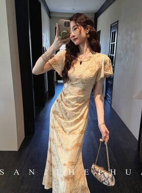 【夏天粉丝专享】三吉黑花【染织】针织连衣裙子女夏日绝美炒色