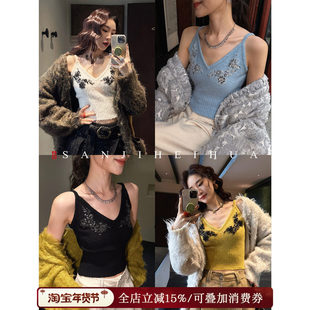 【呼呼专享】三吉黑花【莲理枝】新中式珠绣打底吊带背心