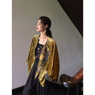 【夏天粉丝专享】三吉黑花【暮舟】新中式人丝绒外套女今年流行