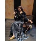 呼呼专享 朝夕 新丝绒连衣裙子秋季 长袖 国风旗袍长裙