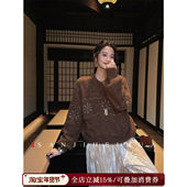 专柜买手珠珠 钉珠费尔岛毛衣冬季 三吉黑花 新中式 女 斐金