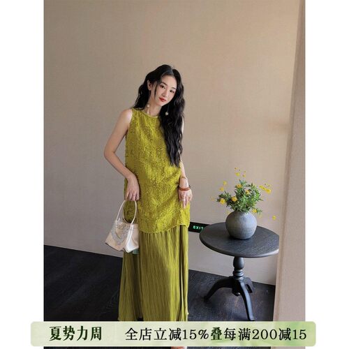 【呼呼专享】三吉黑花【簪花】南法度假风连衣裙子夏季新款套装裙
