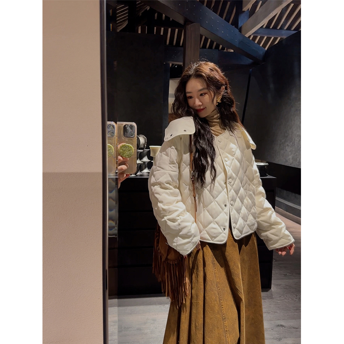 【呼呼严选专享】【光影间】秋冬流行风格长短款轻薄菱形格羽绒服