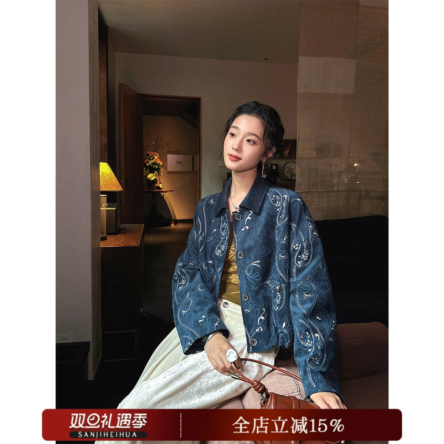 【哼哈冰冰】【梦徊】套女新款秋麂皮腰果花刺绣漂亮短夹克外套,女装/女士精品,短外套,淘宝优惠券,粉丝福利购,淘宝优惠卷