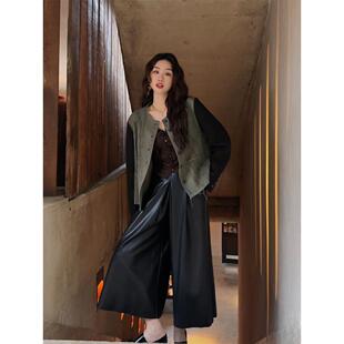 宽松阔腿八分皮裤 新款 摩登周刊 高级感 呼呼严选专享