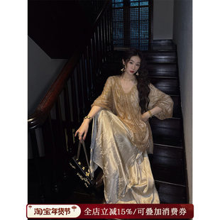 【安晴粉丝专享】三吉黑花【沐川】炒色亚麻暗纹提花插片半裙