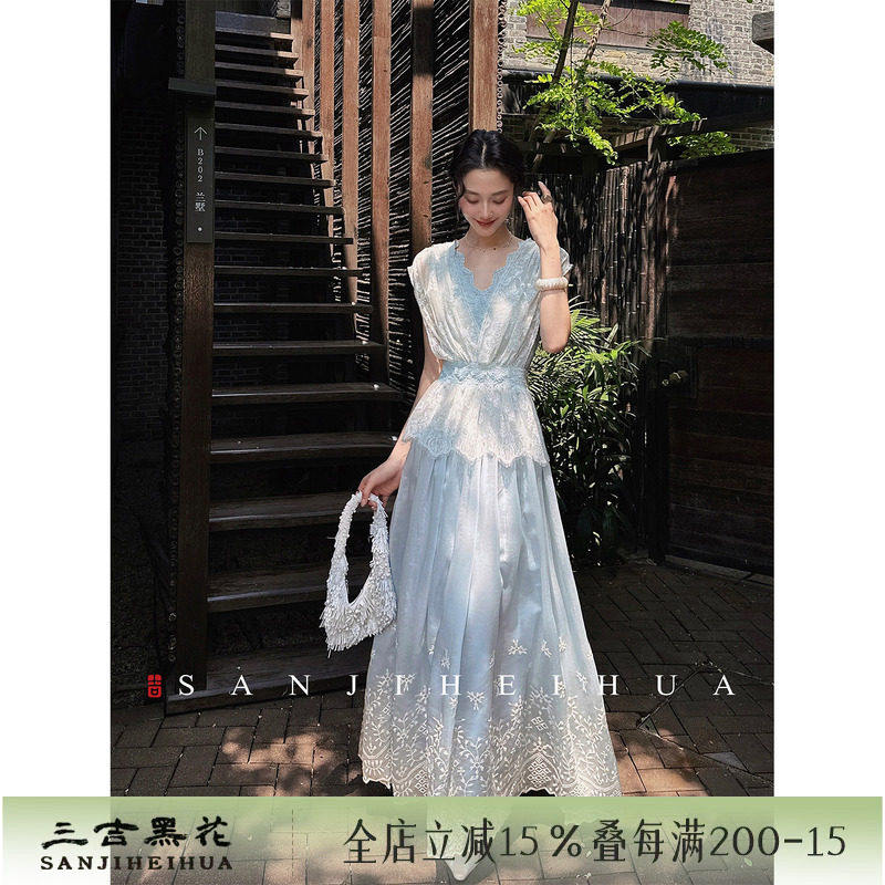【芊芊粉丝专享】三吉黑花【兰玉】天丝连衣裙子女夏日绝美背心