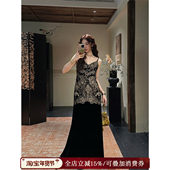 刺绣丝绒连衣裙子吊带长裙 栖雀 安晴粉丝专享 三吉黑花