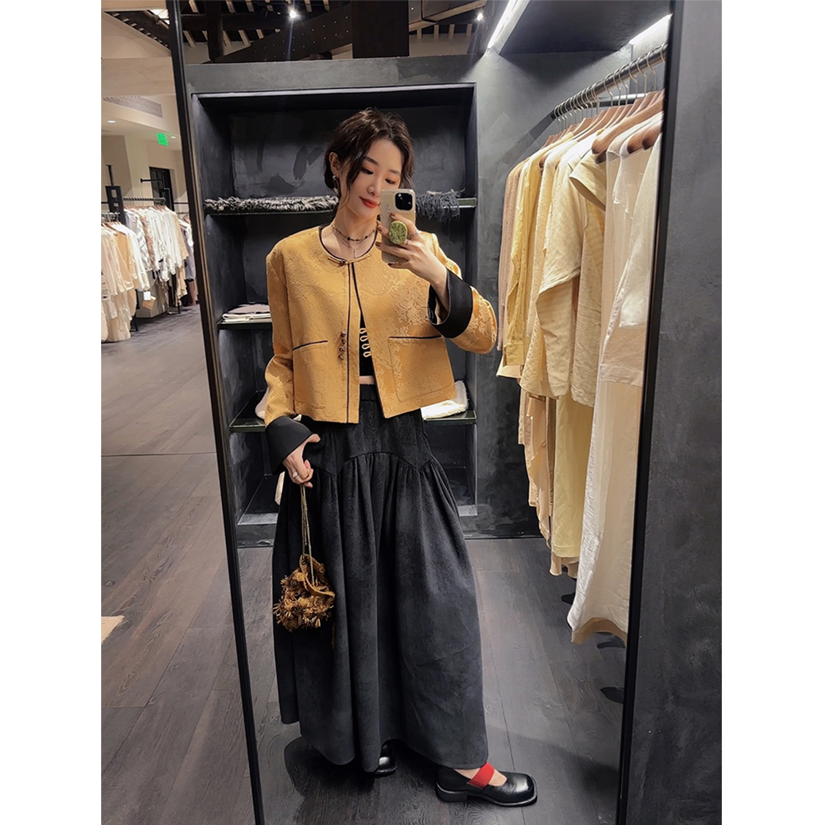 【呼呼专享】【舞曲】新中式A字半身裙秋冬款长裙花苞裙新款