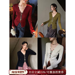 呼呼专享 巨好看 三吉黑花 针织衫 早秋上衣打底长袖 绛纱