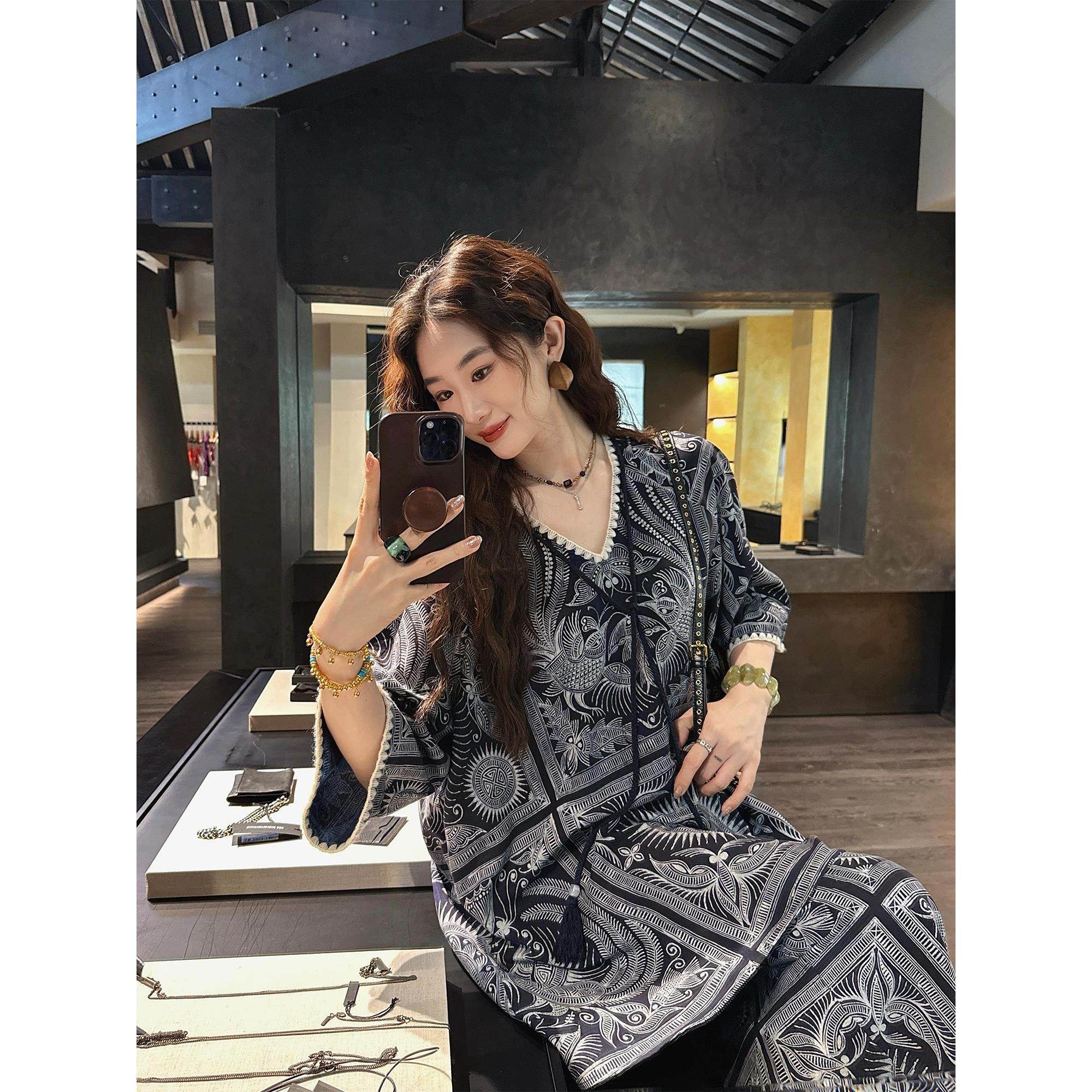 【呼呼严选专享】【梵灵】巨好看夏装一整套双面直喷苗族蜡染印花,女装/女士精品,秀禾服,淘宝优惠券,粉丝福利购,淘宝优惠卷