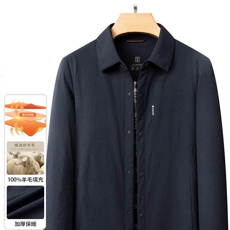 【爸爸装棉服】新款羊毛填充中老年男装保暖翻领棉服长袖