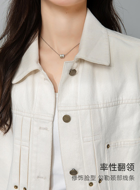 Eworld25春 翻领牛仔外套女小众复古百搭港味休闲宽松上衣X64301