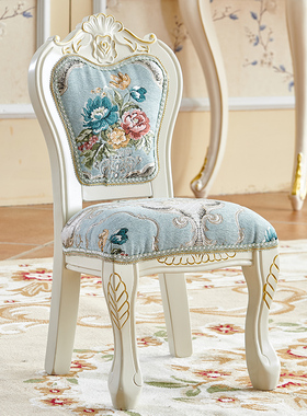 欧式雕花儿童椅茶几小凳子原木卯榫手绘皮革经济型单靠背换鞋凳子