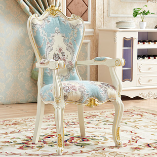 欧式带扶手靠背椅餐椅家用简约休闲布艺扶手椅美式家用实木椅凳子
