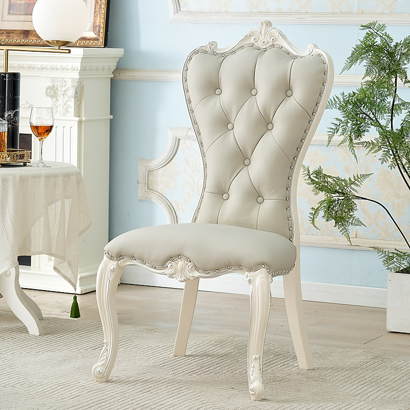 欧式实木椅子公主书桌椅简约家用象牙白软包酒店餐厅休闲靠背餐椅