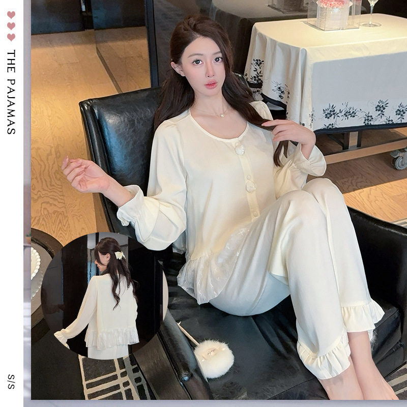 秋冬新款蕾丝花边睡衣女甜美少女