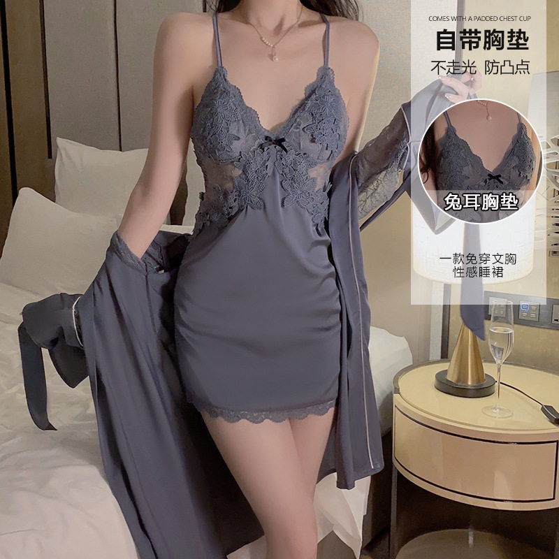 DZ瑰若甜美蕾丝深V加胸垫性感露