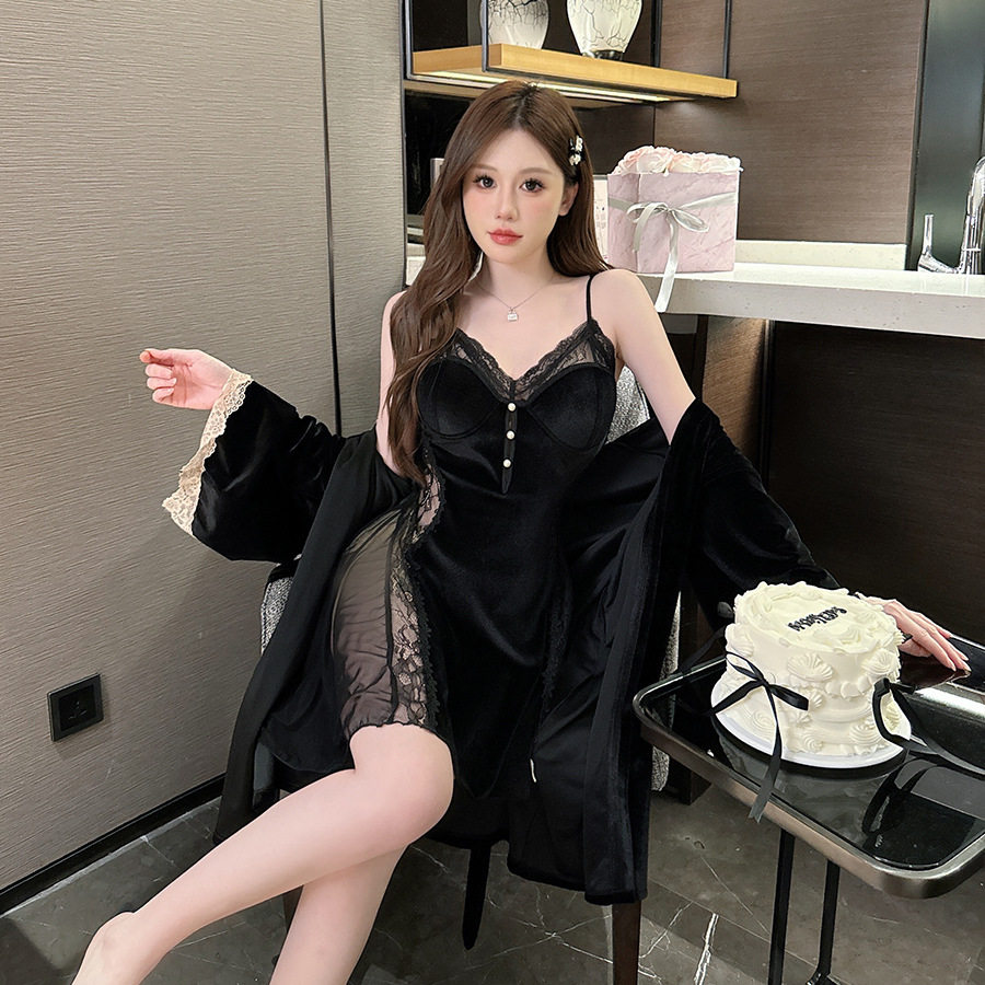 纯欲风性感可爱女生睡裙套装金丝