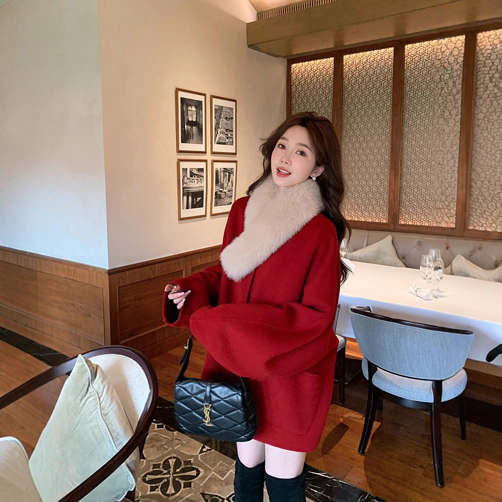 白月光2025狐狸毛领双面羊绒大衣女小个子感新款毛呢外套秋冬