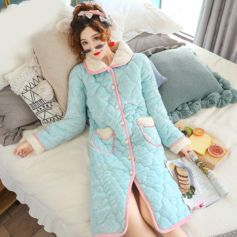 睡袍男女法兰绒睡衣加长加厚珊瑚绒 秋冬季情侣长袖浴袍家居服