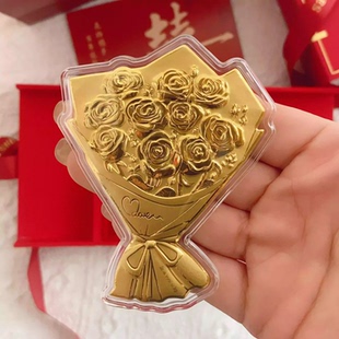 周SS黄金玫瑰花束金片金卡永生花手捧花足金999新年快乐礼物
