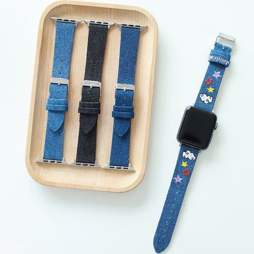 适用iwatch牛仔新款表带小众高级