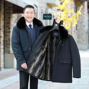 加绒加厚棉衣爸爸装 冬季 保暖外套休闲中老年男士 大码 毛领棉袄 新款