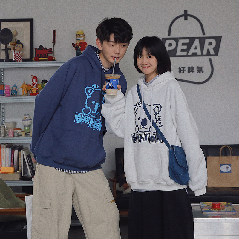 衫岛情侣卫衣男连帽ins潮春秋新款可爱小熊印花韩版学生宽松外套