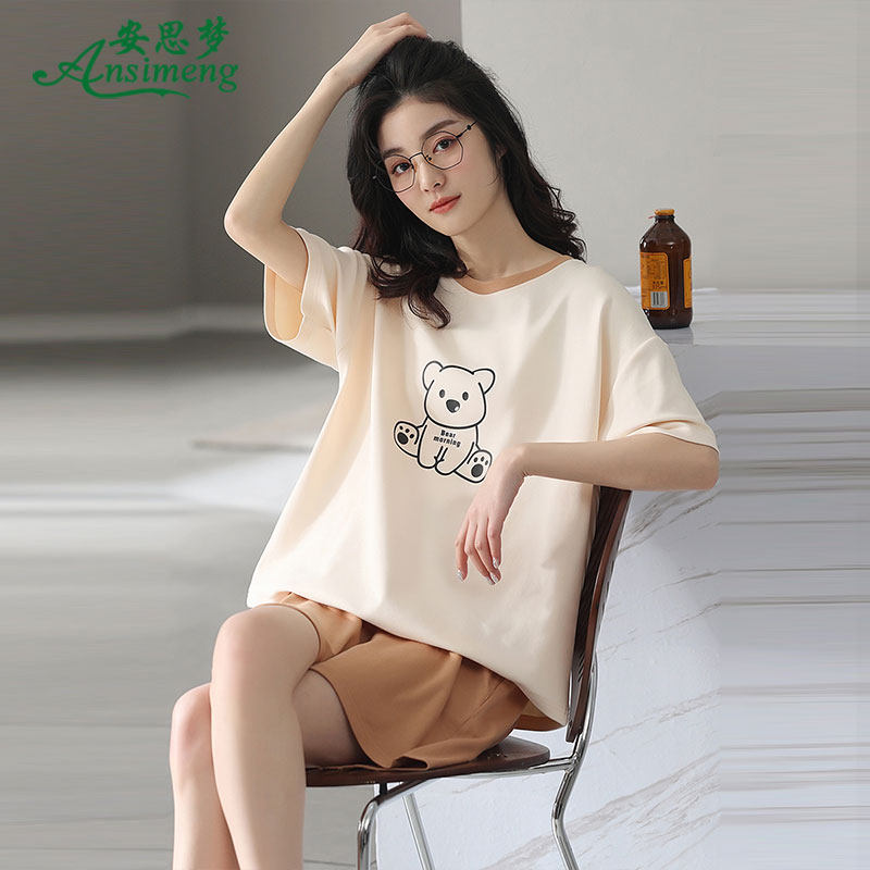 2022年新款夏季睡衣女纯棉短袖两件套装加大码宽松夏家居服可外穿