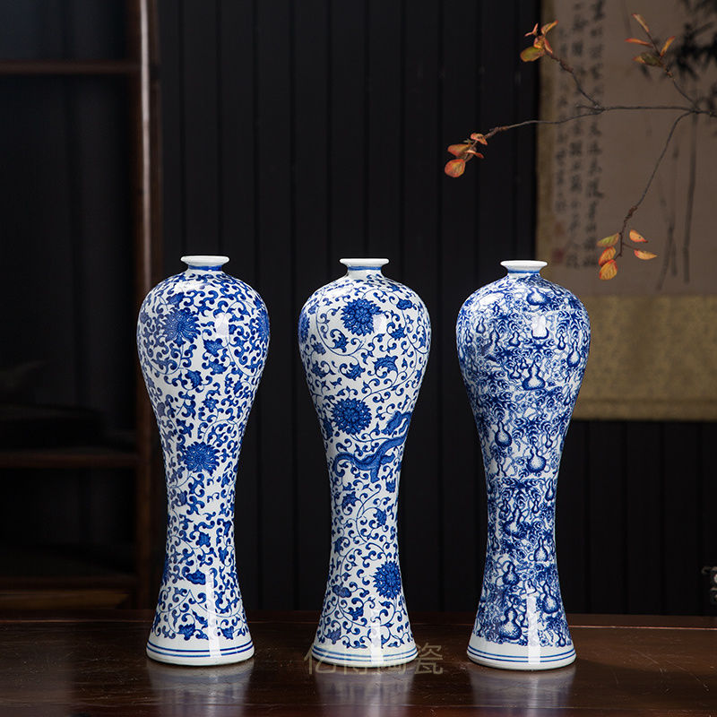 景德镇陶瓷器现代青花瓷美人瓶子客厅办公室装饰陶瓷花瓶插画摆件图片