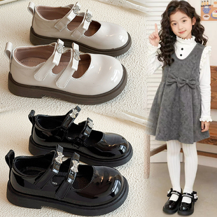 2026新款春季女童鞋子儿童公主鞋小女孩网纱蝴蝶结黑色单皮鞋单鞋
