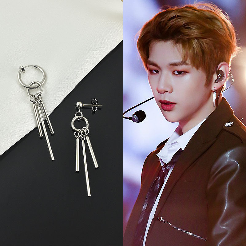 姜丹尼尔同款耳钉街头新款长条耳饰品无耳洞耳夹蔡徐坤同款耳环男